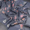 Satin Silk Grey Floral Printed With Thread Work Saree