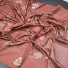 Satin Silk Burnt Umber Brown Floral Printed With Thread Work Saree