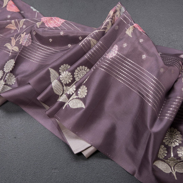 Satin Silk Wine Colour Floral Printed With Thread Work Saree