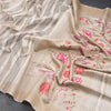 Raw Silk Cream Stripes With Thread Work Saree