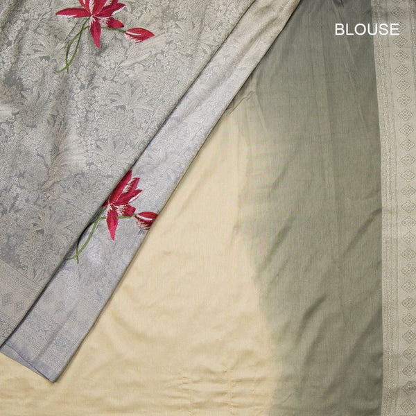 Russian silk Grey brocade ombré Saree