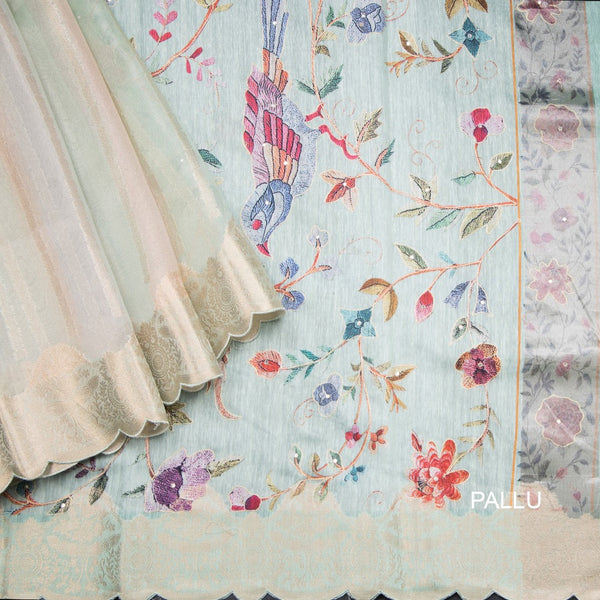 Linen Multi Colour Stripes Saree With Zari Border