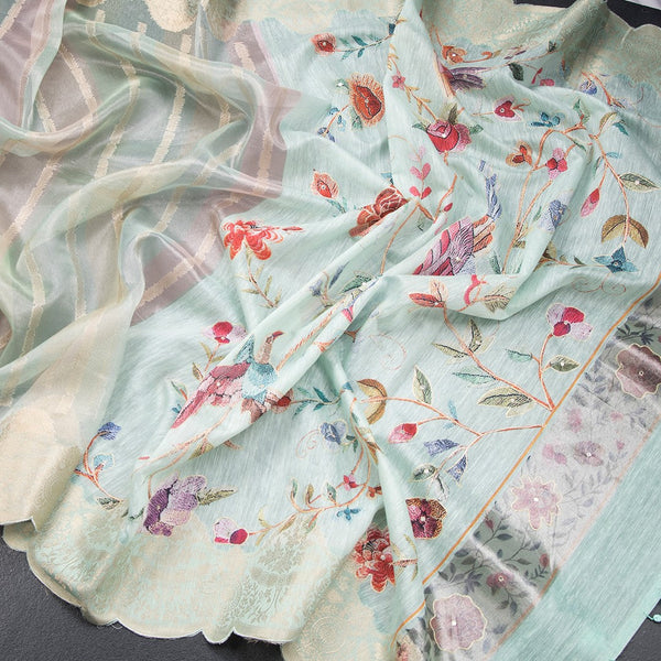 Linen Multi Colour Stripes Saree With Zari Border