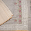 Linen Cream Floral Thread Work Saree
