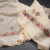 Linen Cream Floral Thread Work Saree