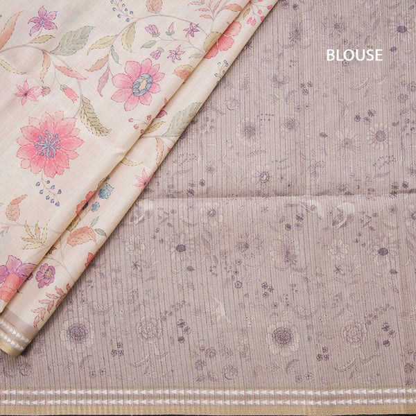Tussar Cream Floral Printed Saree 02 - Kumaran Silks