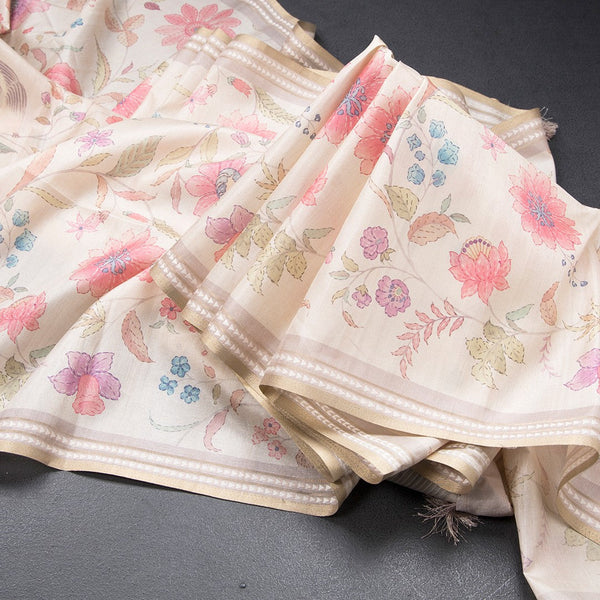Tussar Cream Floral Printed Saree 02