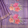 Raw Silks Purple Stripes With Thread Work Saree