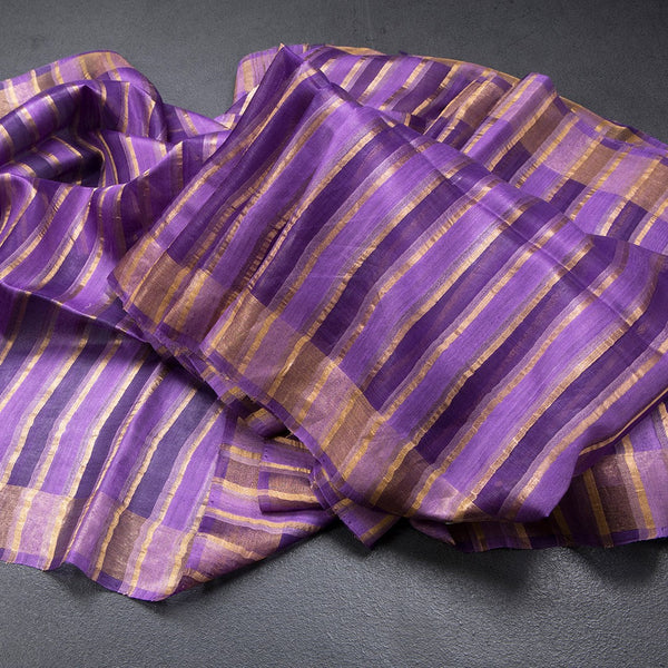 Raw Silks Purple Stripes With Thread Work Saree