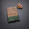 Raw Silks Checked And Kalamkari Handloom Printed Saree