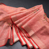Linen Salmon Orange Floral Thread Work Saree