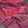 Tussar Dark Pink Printed Saree With Zari Border - Kumaran Silks