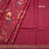 Tussar Dark Red Printed Saree With Zari Border