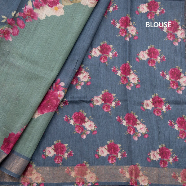 Tussar Green Printed Saree With Zari Border