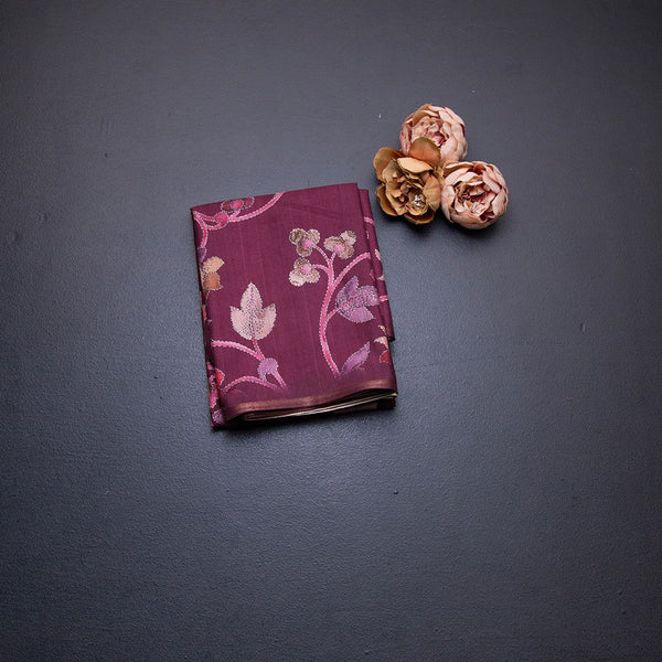 Semi Raw Silk Wine Colour Floral Printed Saree