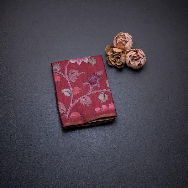 Semi Raw Silk Maroon Floral Printed Saree