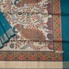 Semi Raw Silk Peacock Green Printed Saree 03