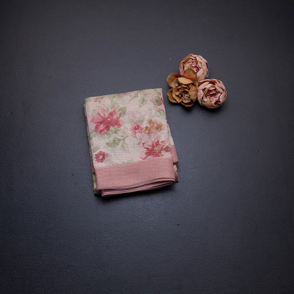 Semi Linen Cream Floral Printed Saree 03