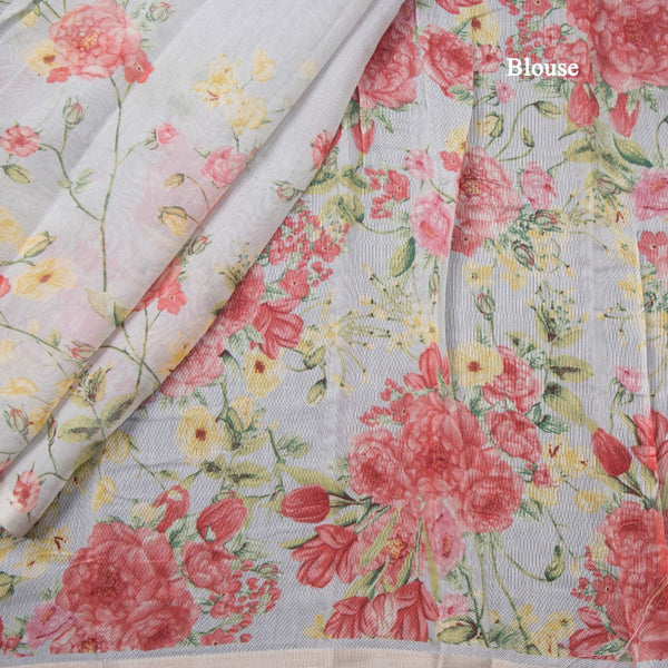 Semi Linen Grey Floral Printed Saree 05