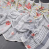 Semi Linen Grey Floral Printed Saree 05