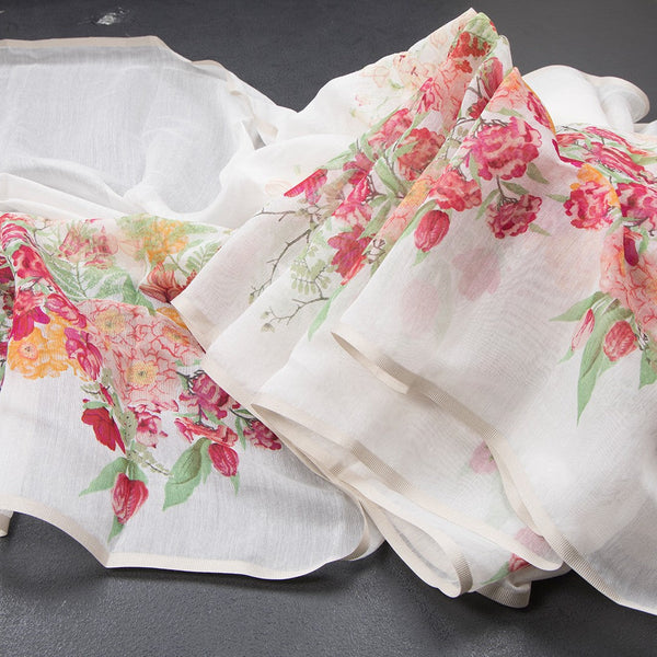 Semi Linen White Floral Printed Saree