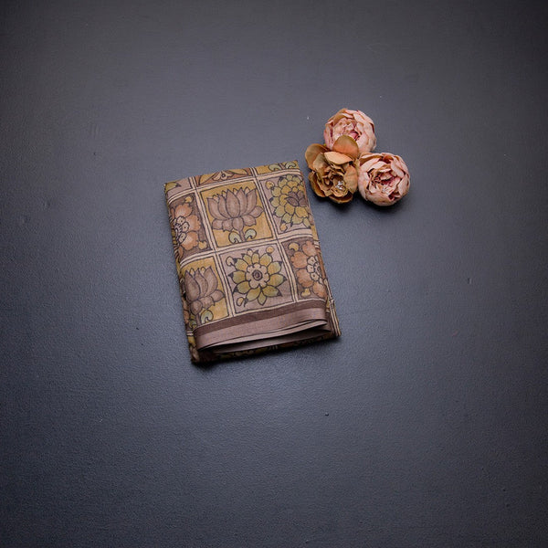 Semi Linen Brown Floral Printed Saree 03