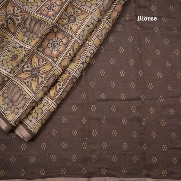 Semi Linen Brown Floral Printed Saree 03