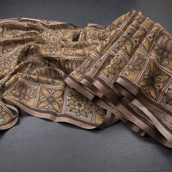Semi Linen Brown Floral Printed Saree 03