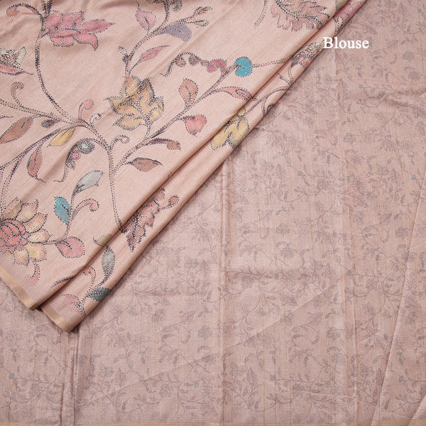 Semi Raw Silk Light Brown Floral Printed Saree