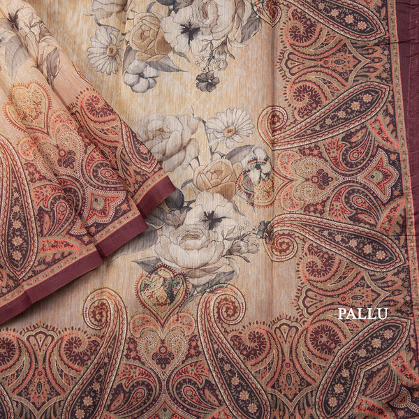 Semi Linen Sandal Paisley With Floral Printed Saree