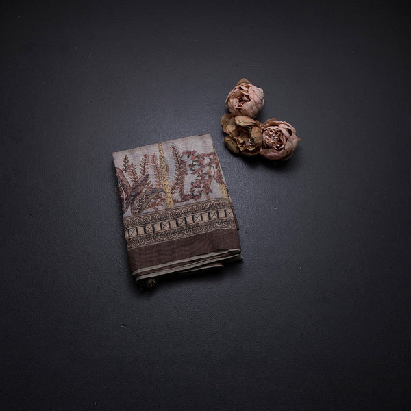 Semi Linen Fossil Grey Printed Saree