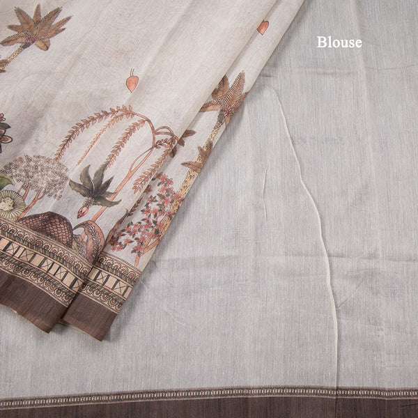 Semi Linen Fossil Grey Printed Saree