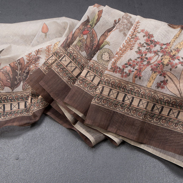 Semi Linen Fossil Grey Printed Saree