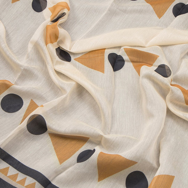 Semi Linen Cream Geometric Printed Saree