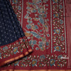 Tussar Navy Blue Printed Saree