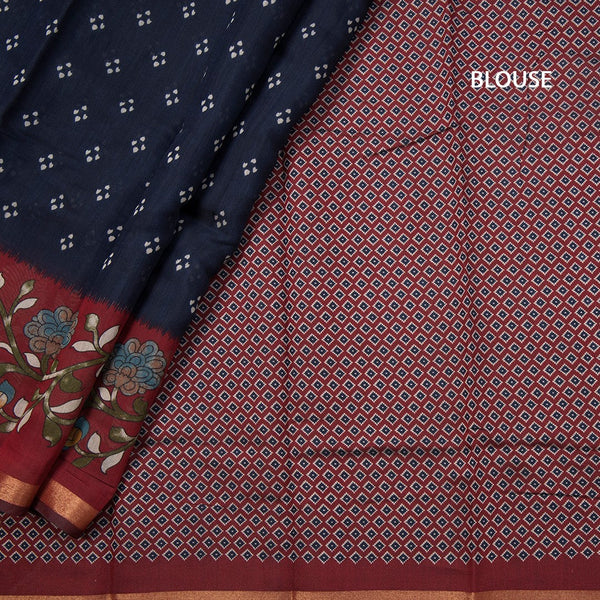 Tussar Navy Blue Printed Saree