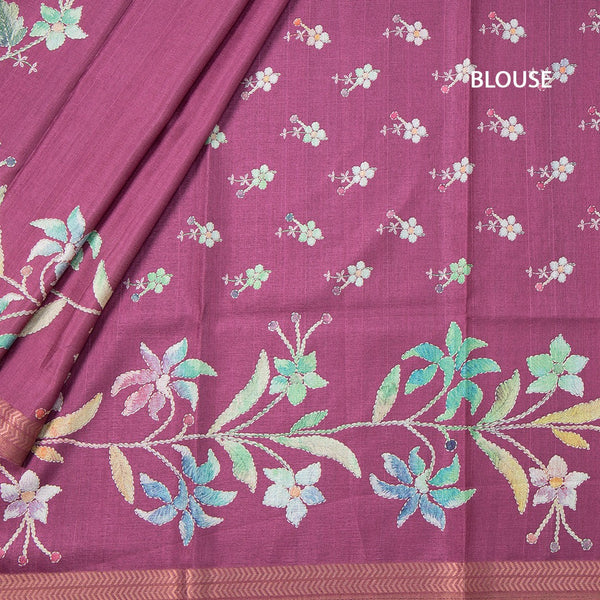 Tussar Dark Pink Floral Printed Saree