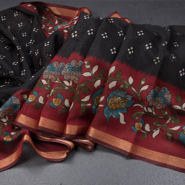 Tussar Black Printed Saree
