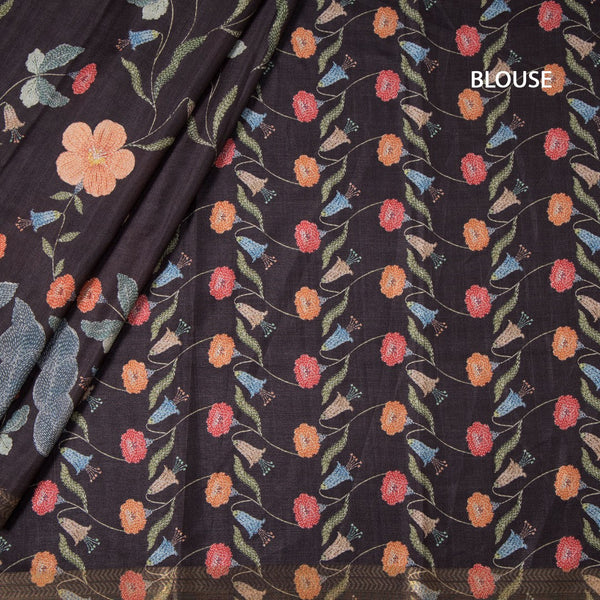 Tussar Black Floral Printed Saree