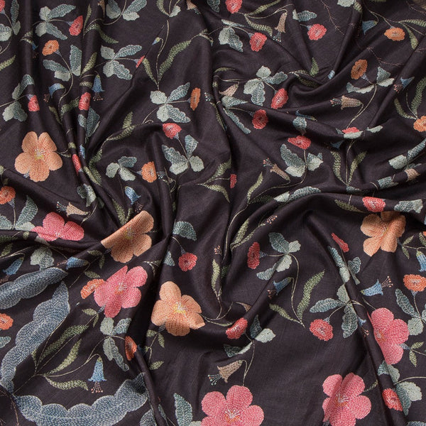 Tussar Black Floral Printed Saree