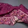 Raw Silk Dark Violet With Zari Buttas And Floral Border