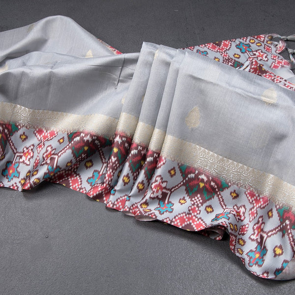 Raw Silk Grey Saree With Zari Buttas On The Body