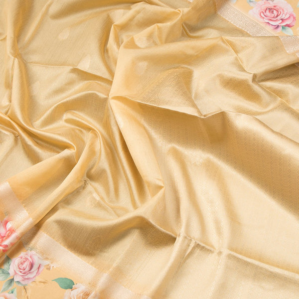 Raw Silk Sandal With Zari Buttas And Floral Border