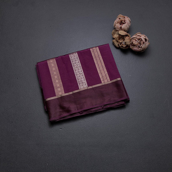 Raw Silk Magenta Purple Saree With Zari Stripes Design And Simple Border