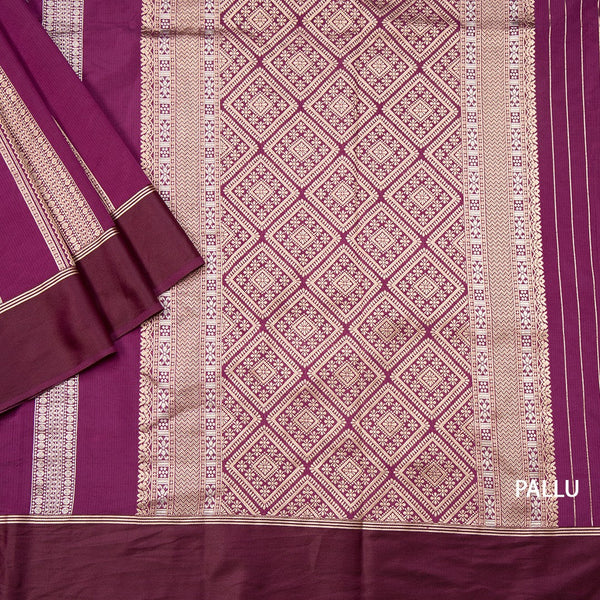 Raw Silk Magenta Purple Saree With Zari Stripes Design And Simple Border