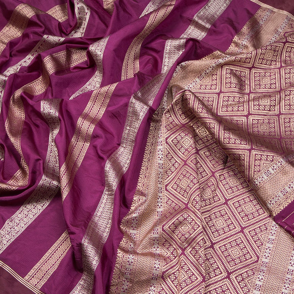 Raw Silk Magenta Purple Saree With Zari Stripes Design And Simple Border