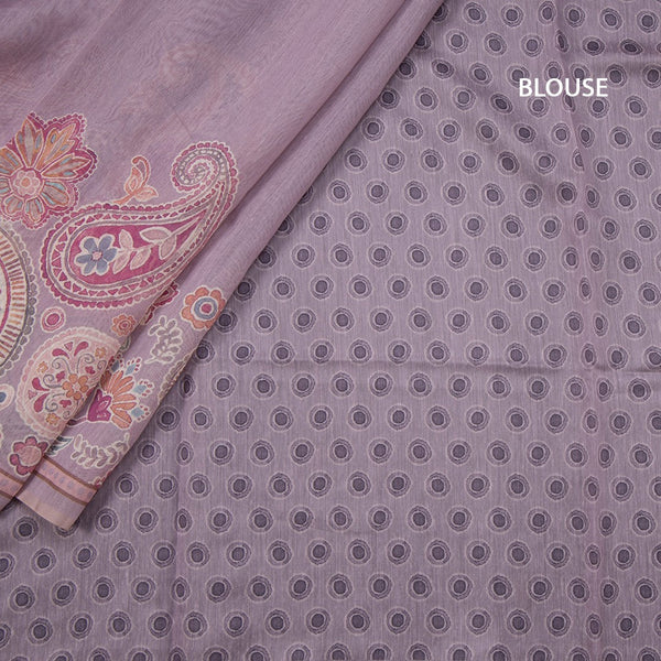 Semi Linen Light Plum Purple Printed Saree