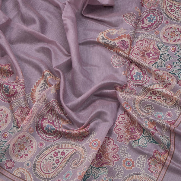 Semi Linen Light Plum Purple Printed Saree