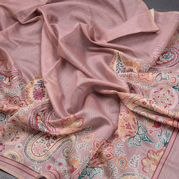 Semi Linen Light Brown Printed Saree