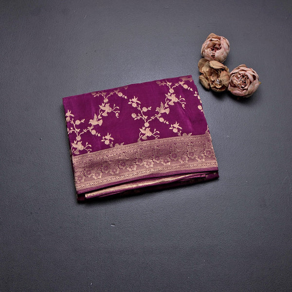 Raw Silk Magenta Purple Zari Worked Saree